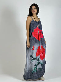 Vestido Mezclilla Delgada Con Flores Cayena