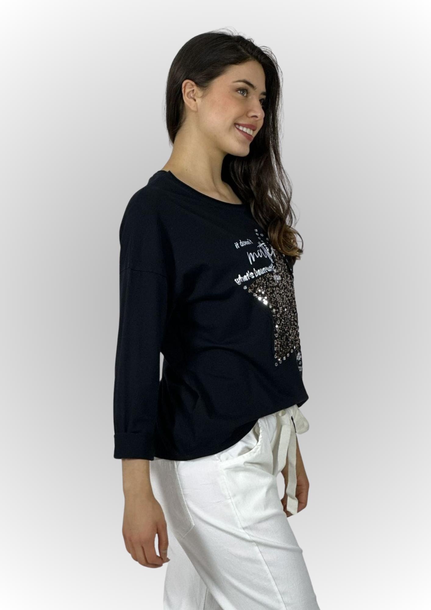 Polerón Algodón Letras Estrella Brillante