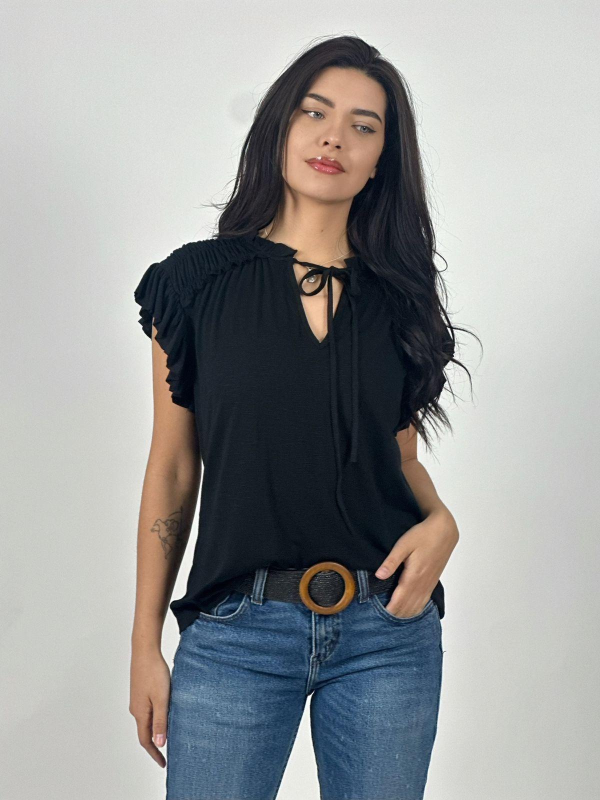 Polera Algodón Cuello V con Faroleos