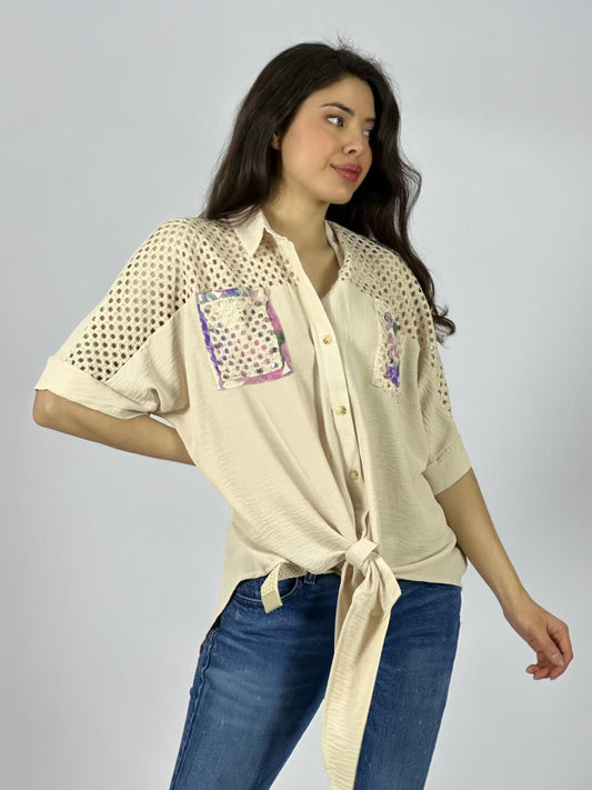 Blusa Crepé Hombros Tejidos