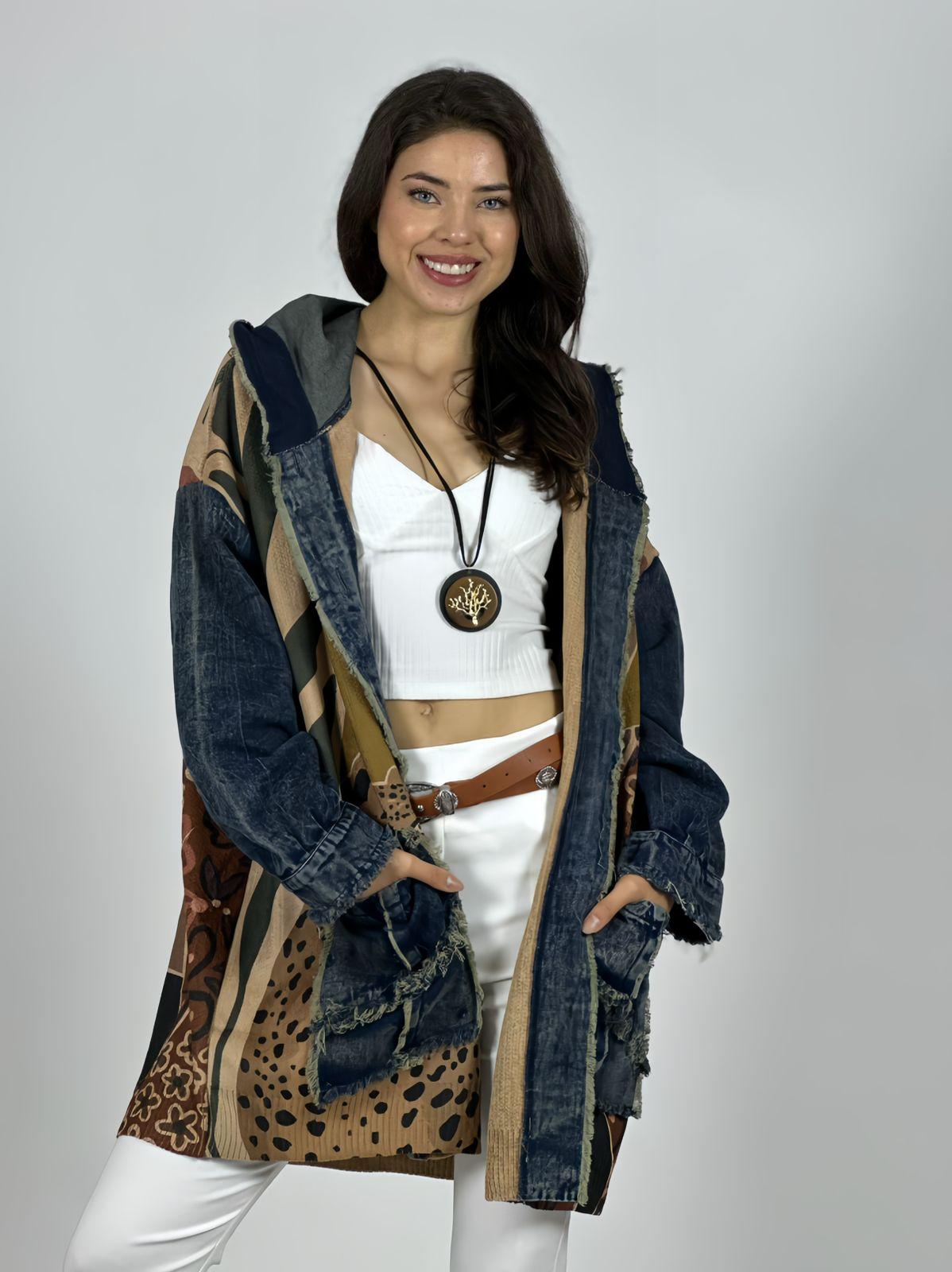 Abrigo Italiano Lana/Mezclilla Mujer y Leopardo