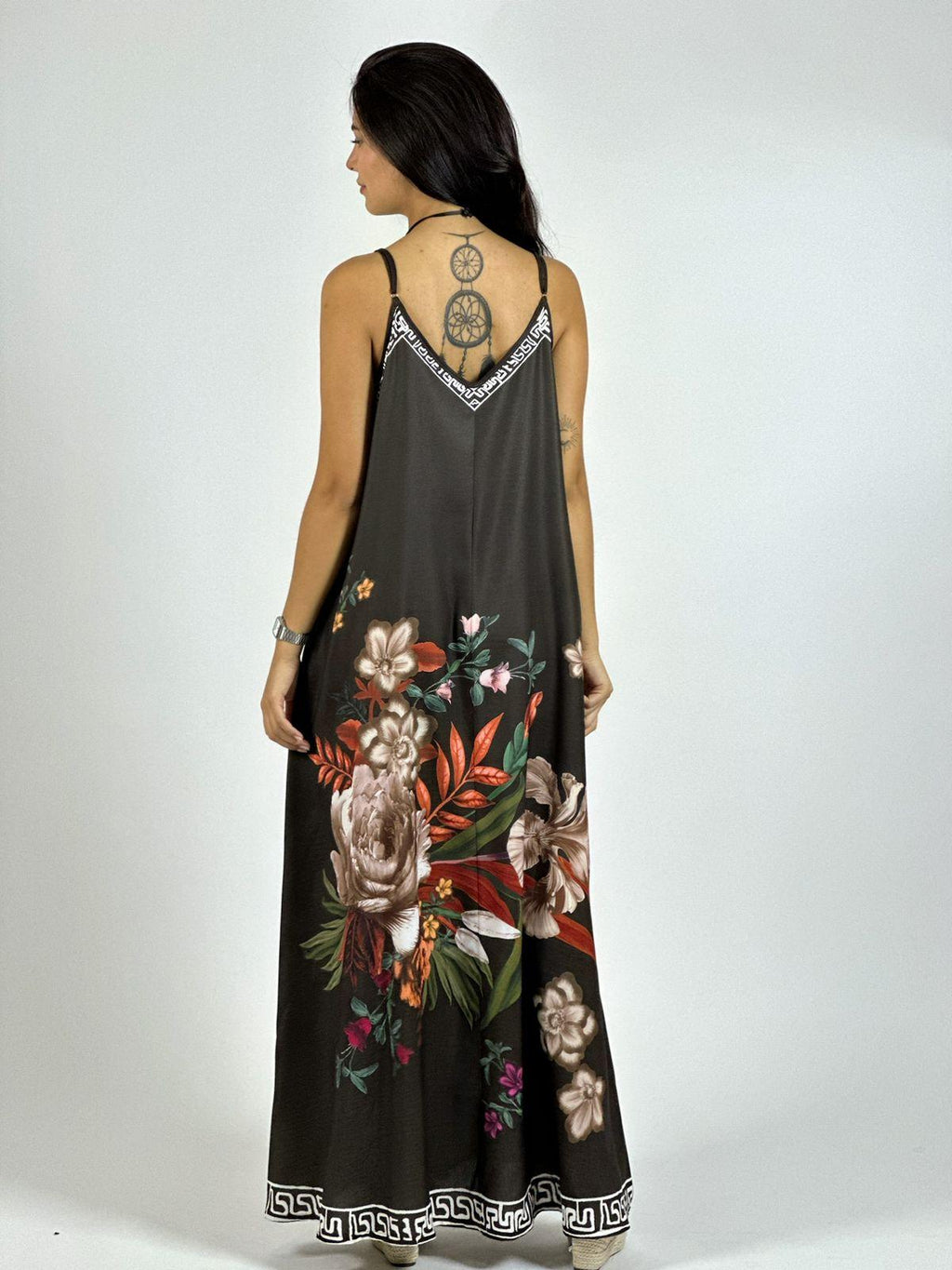 Vestido Satín Con Flores