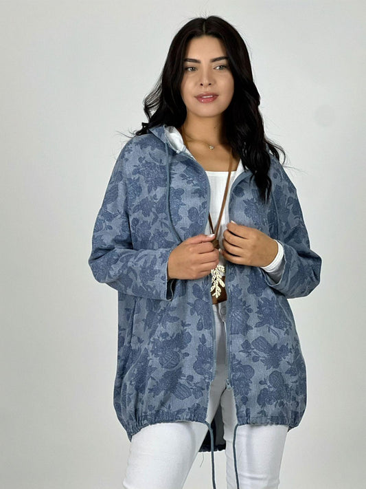 Chaqueta Mezclilla Con Estampados Y Capucha