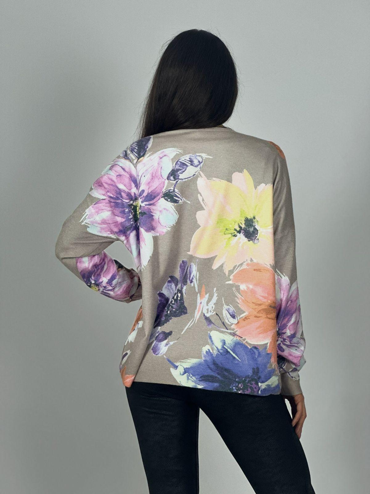 Sweater Spandex Estampado Floral con Brillo