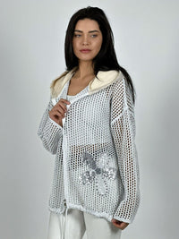 Polerón Hilo con Cierre Flores Brillantes