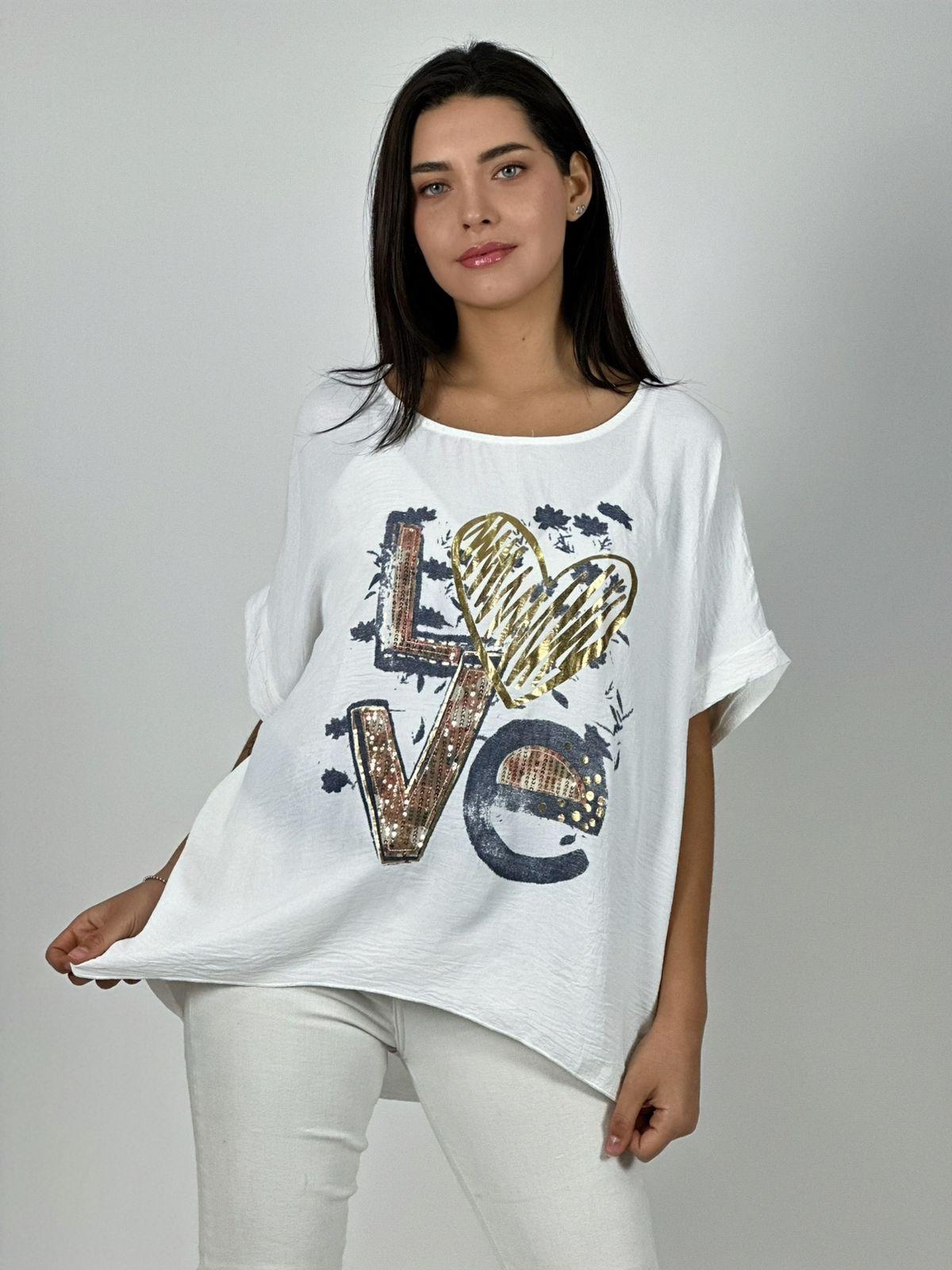 Polera Algodón Love Corazón Brillante