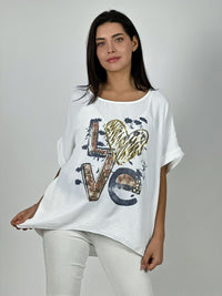 Polera Algodón Love Corazón Brillante