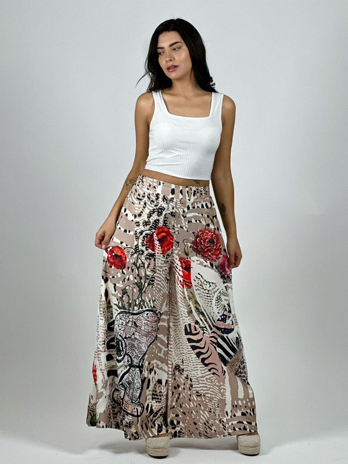 Palazzo Satín Estampado Snoopy y Rosas