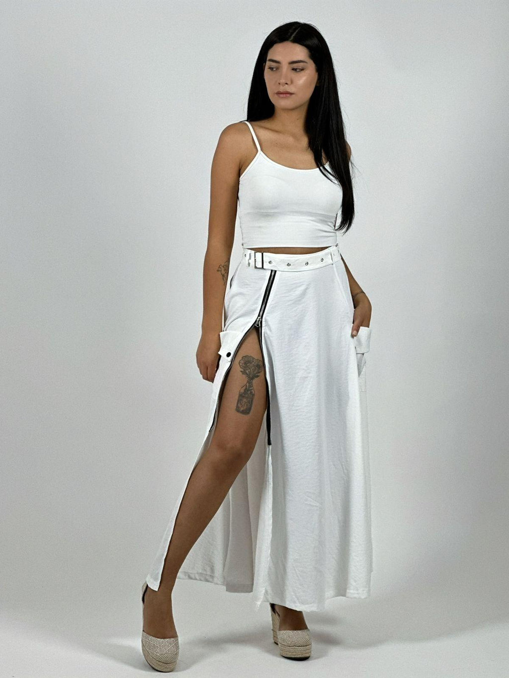 Falda Larga Con Cinturón y Cierre Abertura