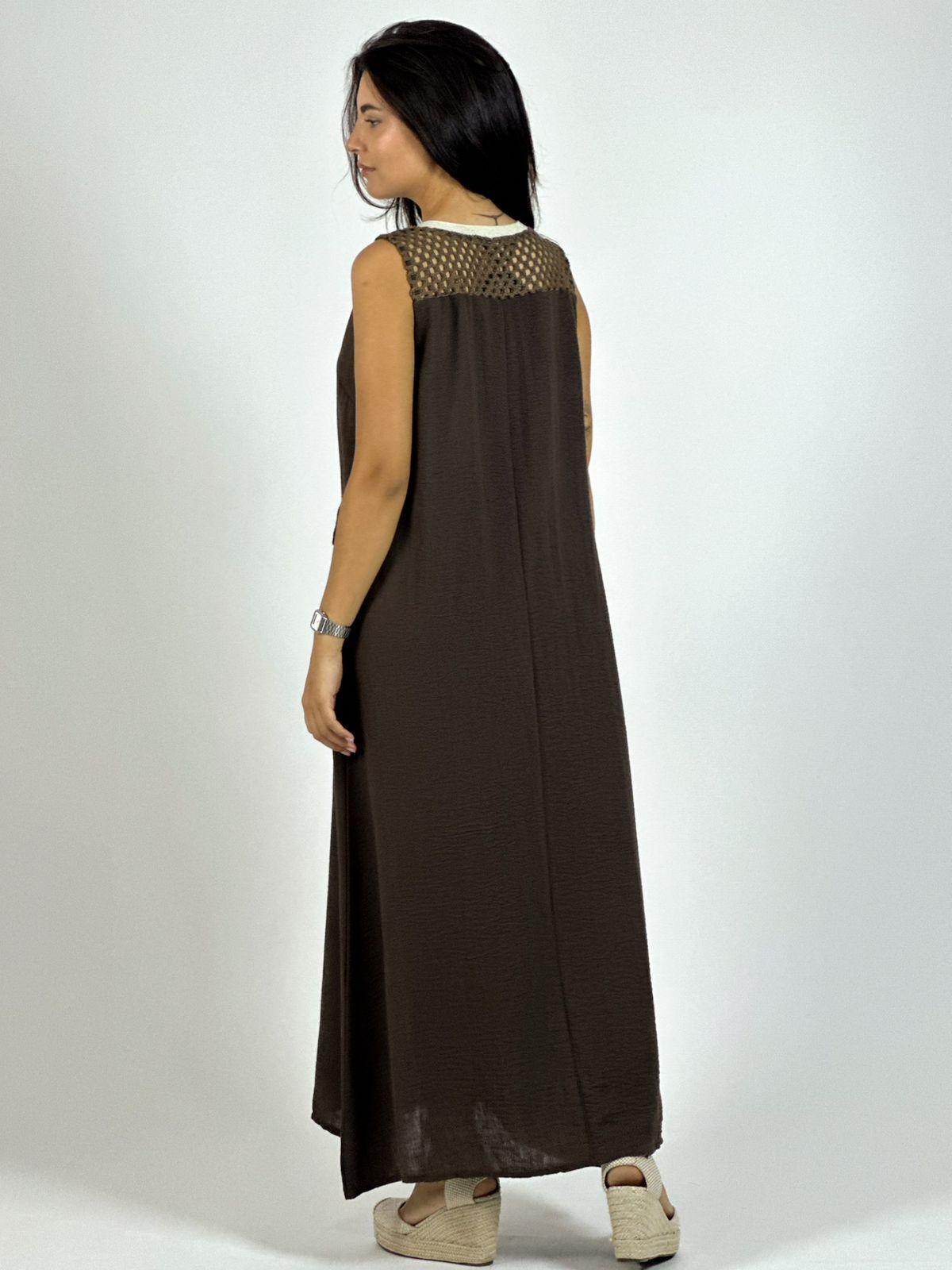 Vestido Lino Hombros Tejidos Flor