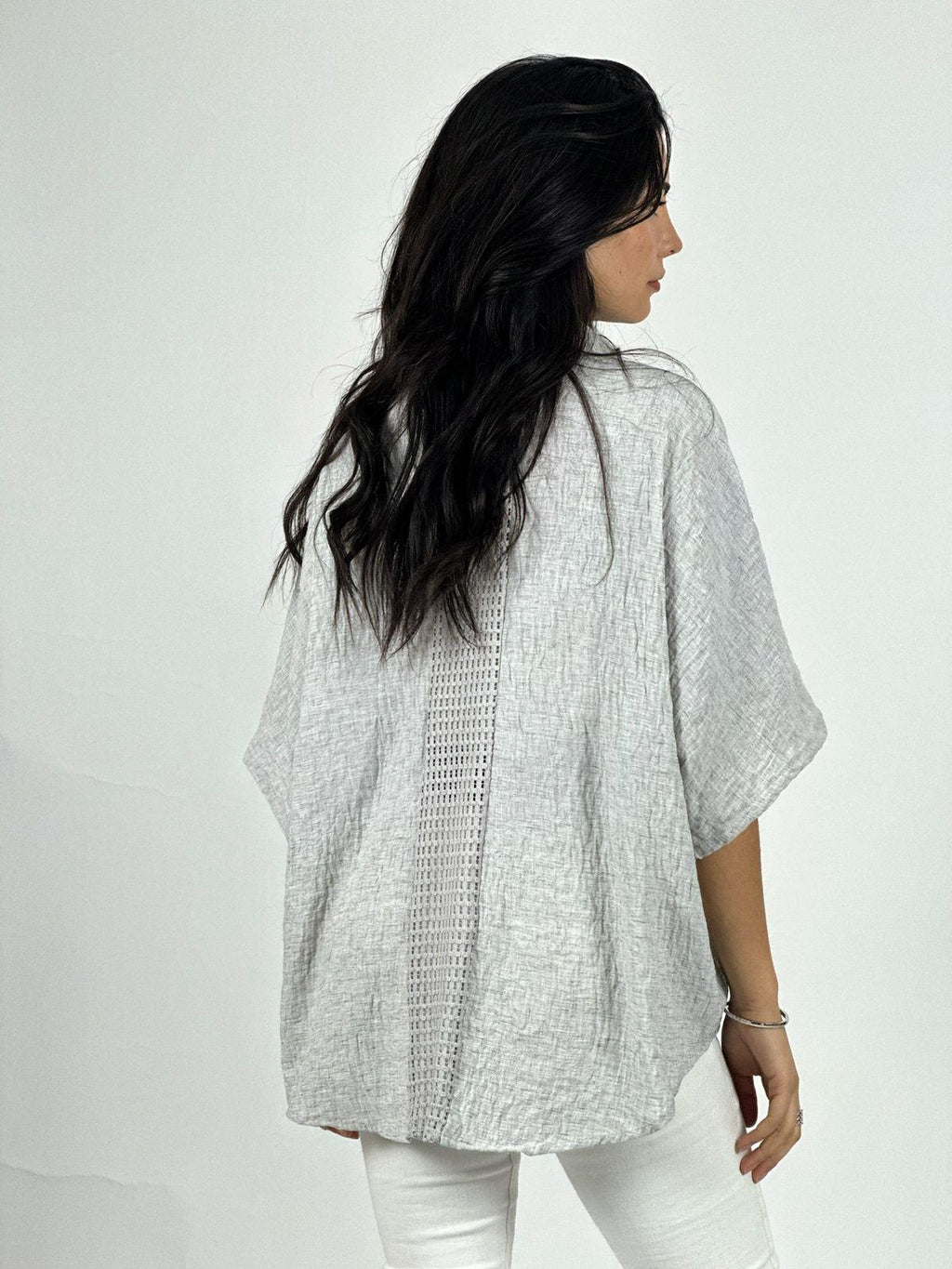 Blusa Lino Bolsillo con Brillos