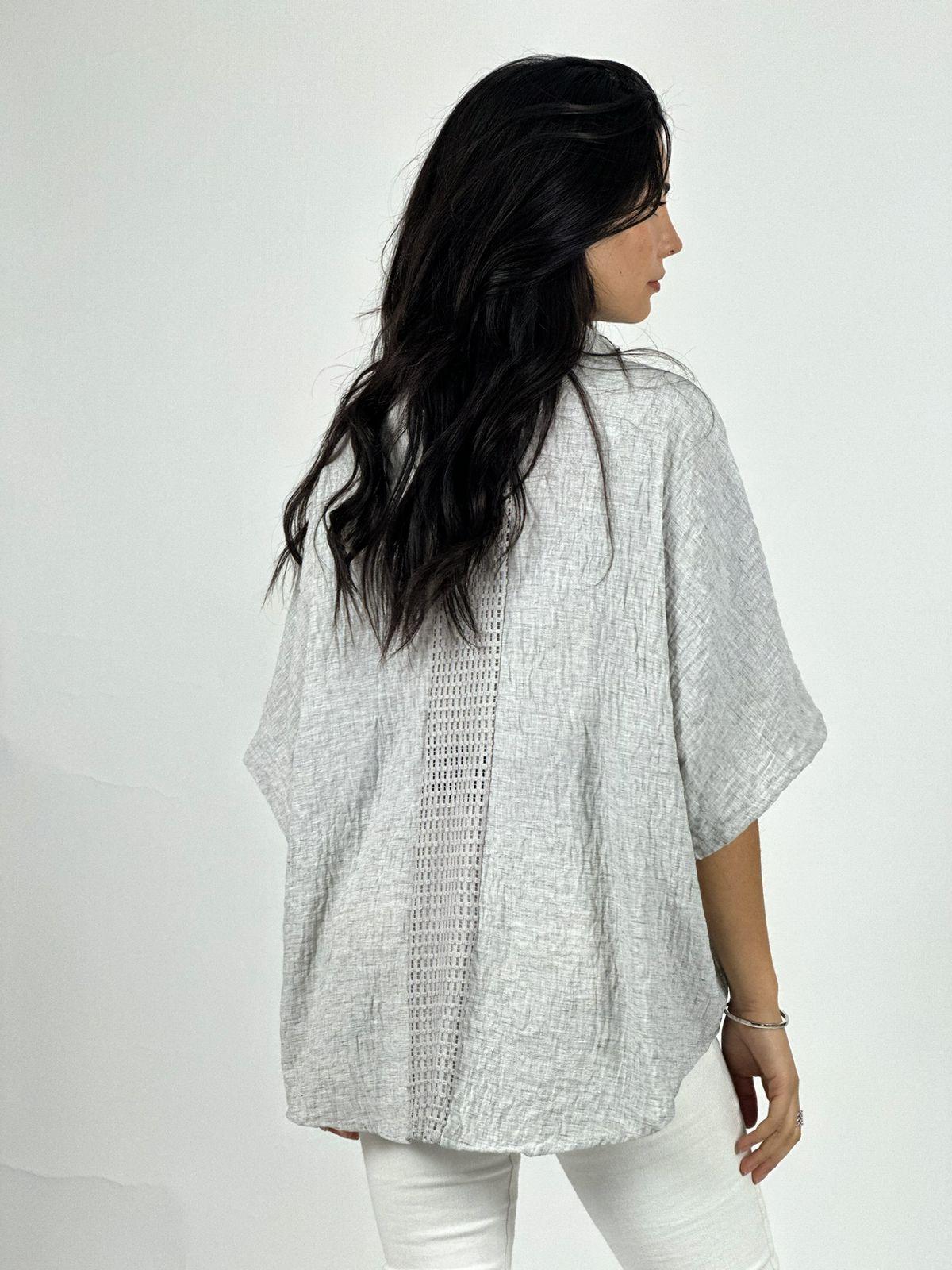 Blusa Lino Bolsillo con Brillos