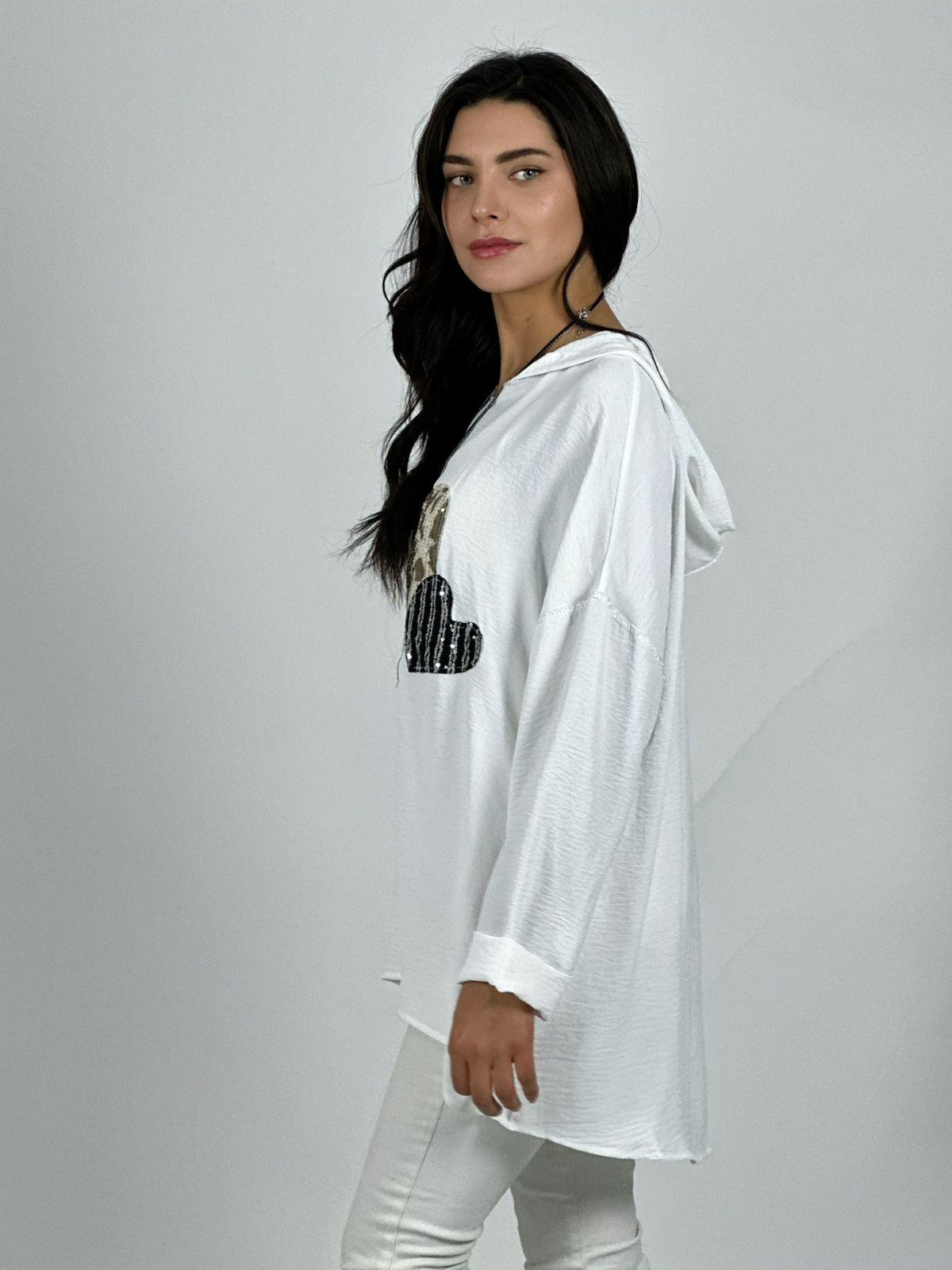 Polera Crepé Triple Corazon Lentejuelas