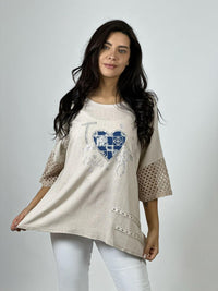 Polera Lino Mangas Tejidas Corazón