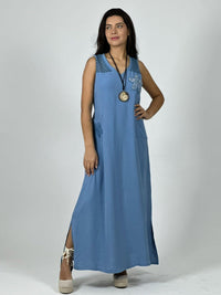 Vestido Crepé Hombros Tejidos y Flor