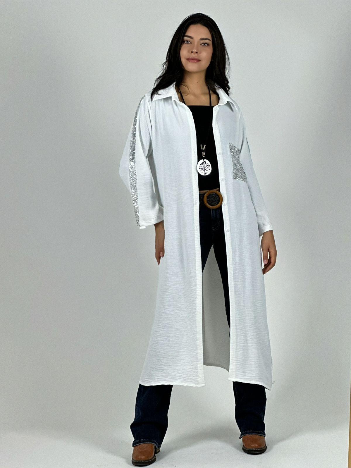 Blusón Camisero Tela Cey Con Detalles Brillantes