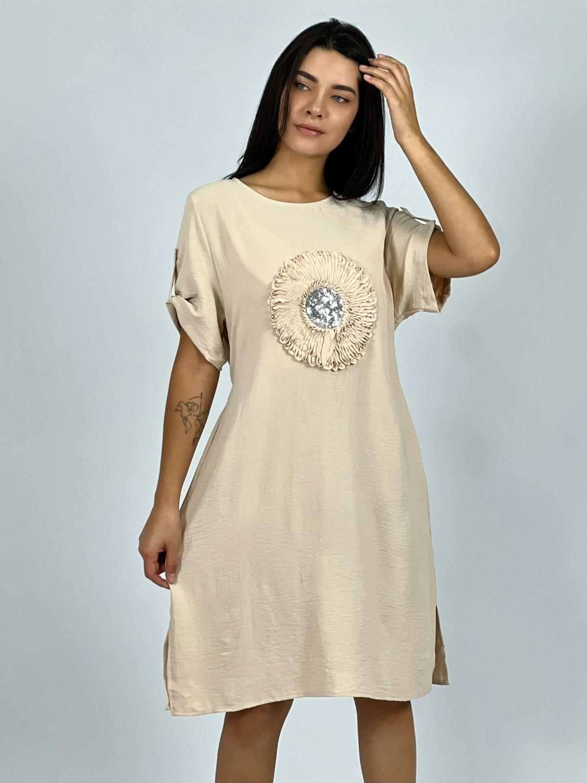 Vestido Crepe Holgado Circulo con Brillo