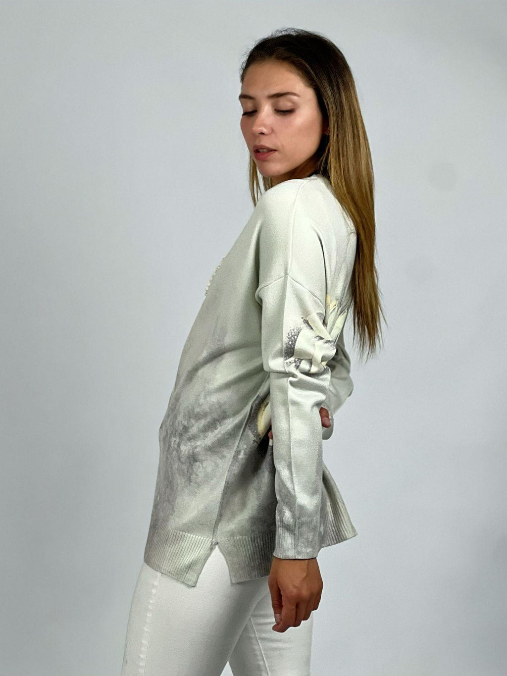 Sweater Spandex Estampado Flor con Brillo