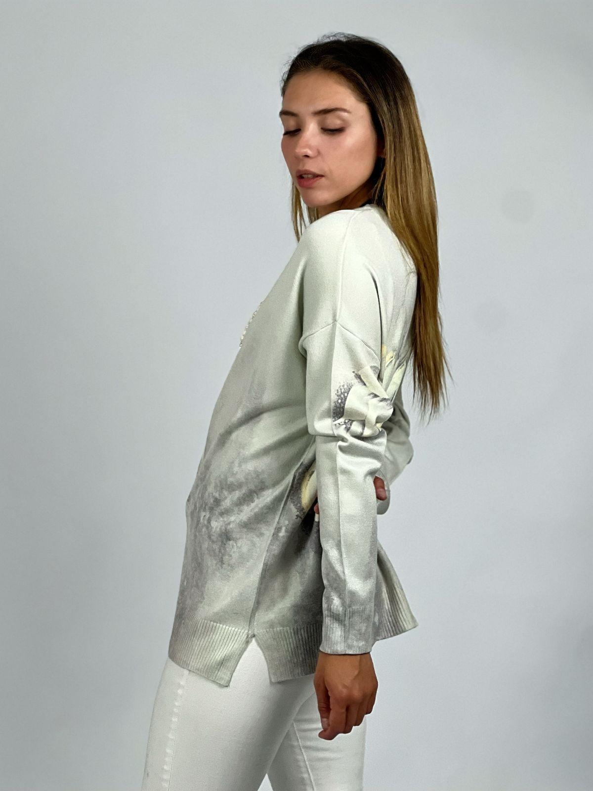 Sweater Spandex Estampado Flor con Brillo