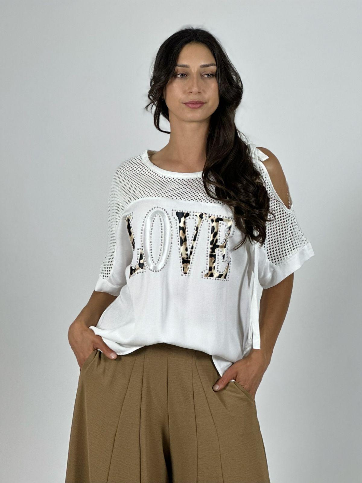 Polera Lino Hombros Tejidos LOVE Print