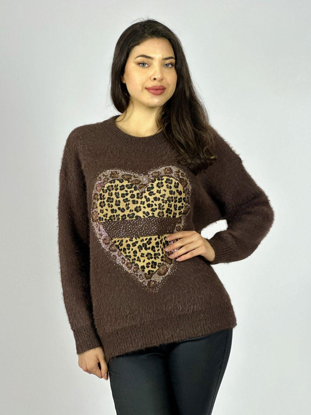 Sweater Cashmere Corazón Print con Brillos