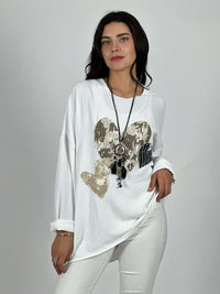 Polera Crepé Triple Corazon Lentejuelas