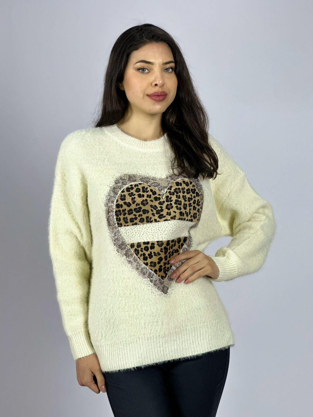 Sweater Cashmere Corazón Print con Brillos