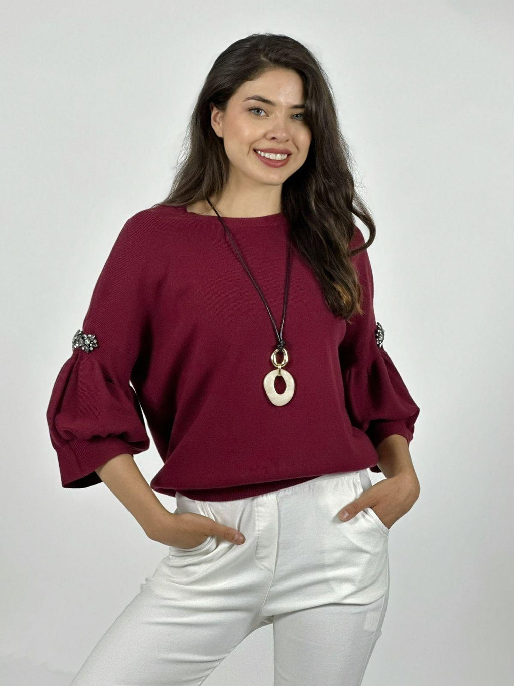 Sweater Spandex Mangas Recogidas Flor