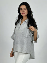 Blusa Lino Bolsillo con Brillos