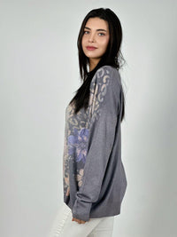 Sweater Spandex Print Con Flores y Brillos