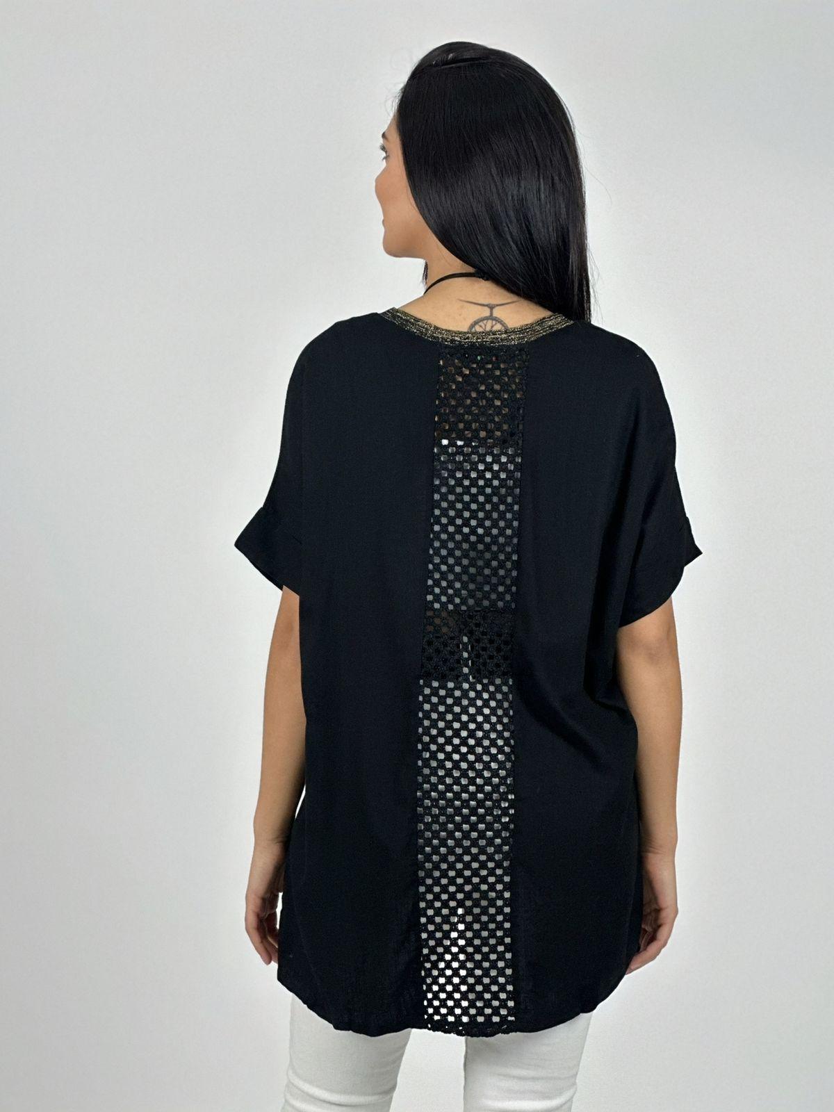 Polera Lino Corazón Brillos y Broderi