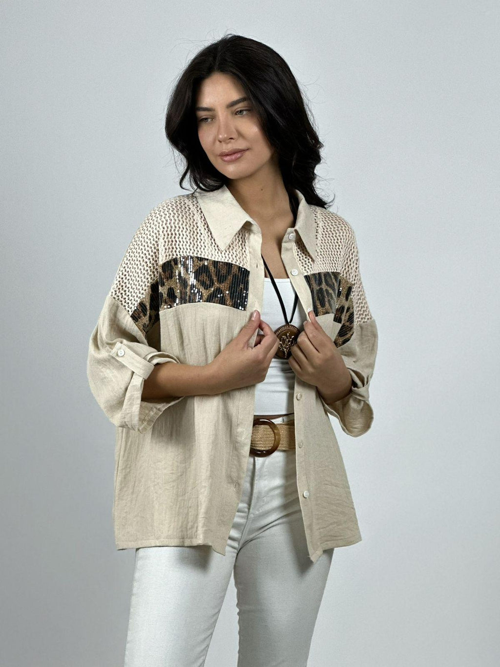 Blusa Lino Franja Print