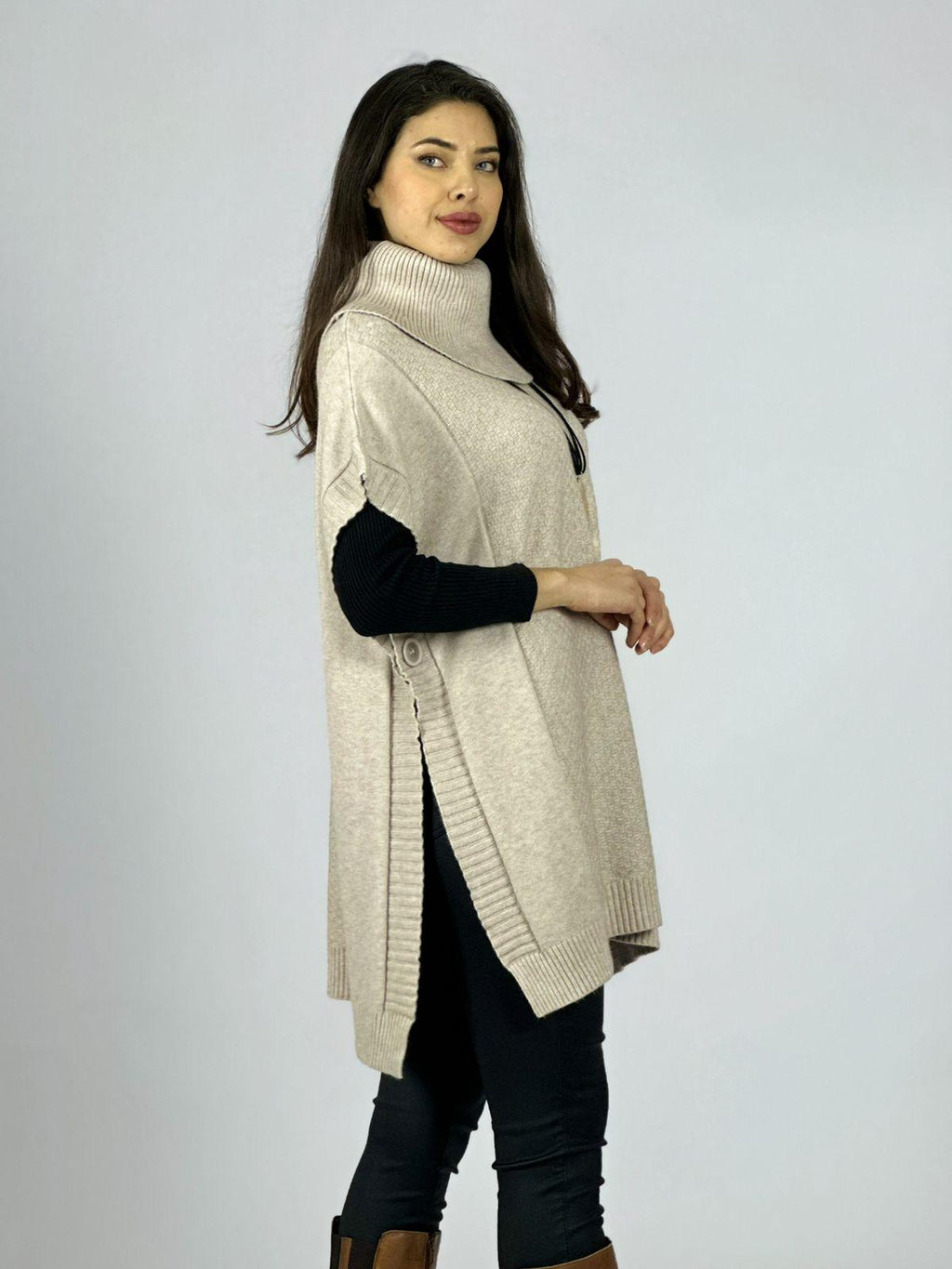 Sweater Tipo Poncho Lana Cuello Tortuga