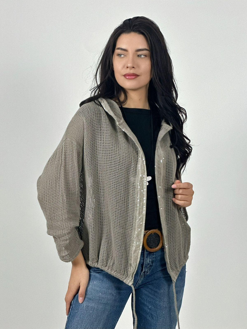 Bomber Italiana Tejida Bordes con Brillos