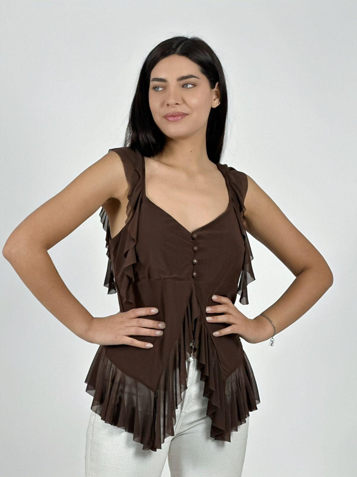 Polera Boho Abotonada con Vuelos