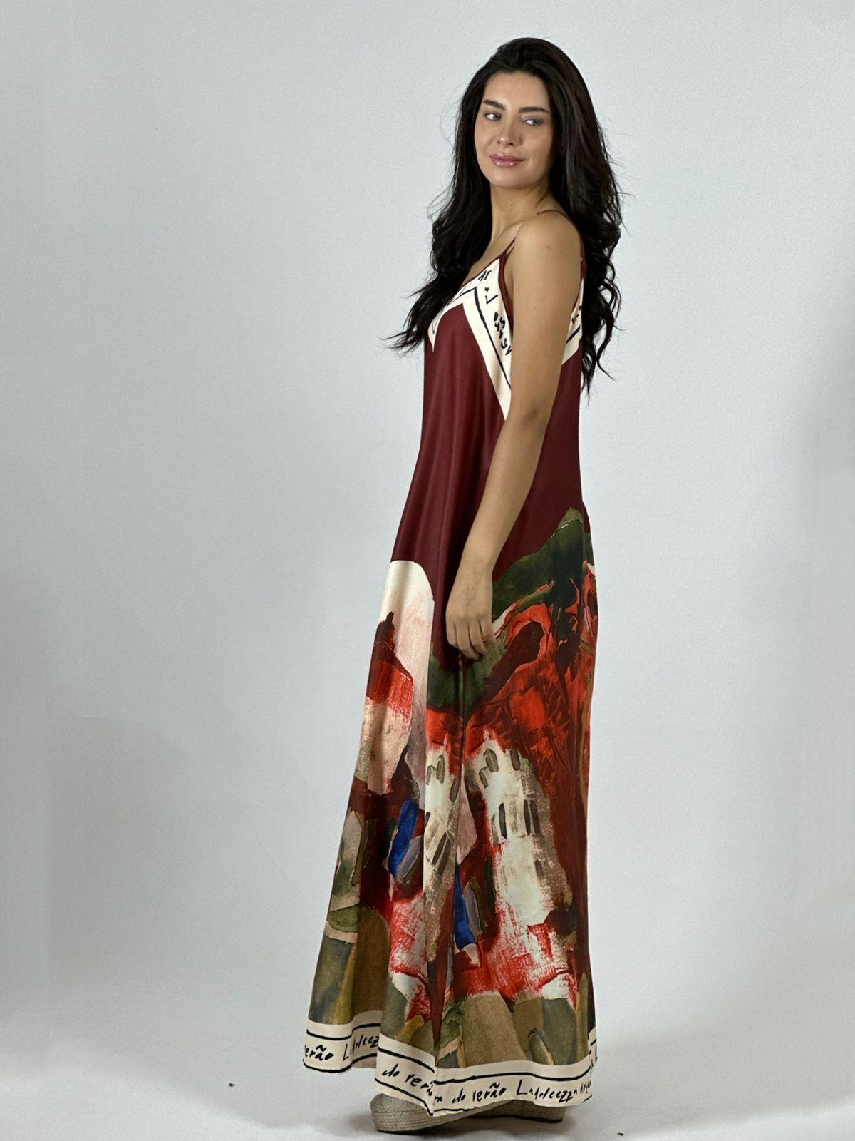 Vestido Flor Abstracta Bordes con Letras