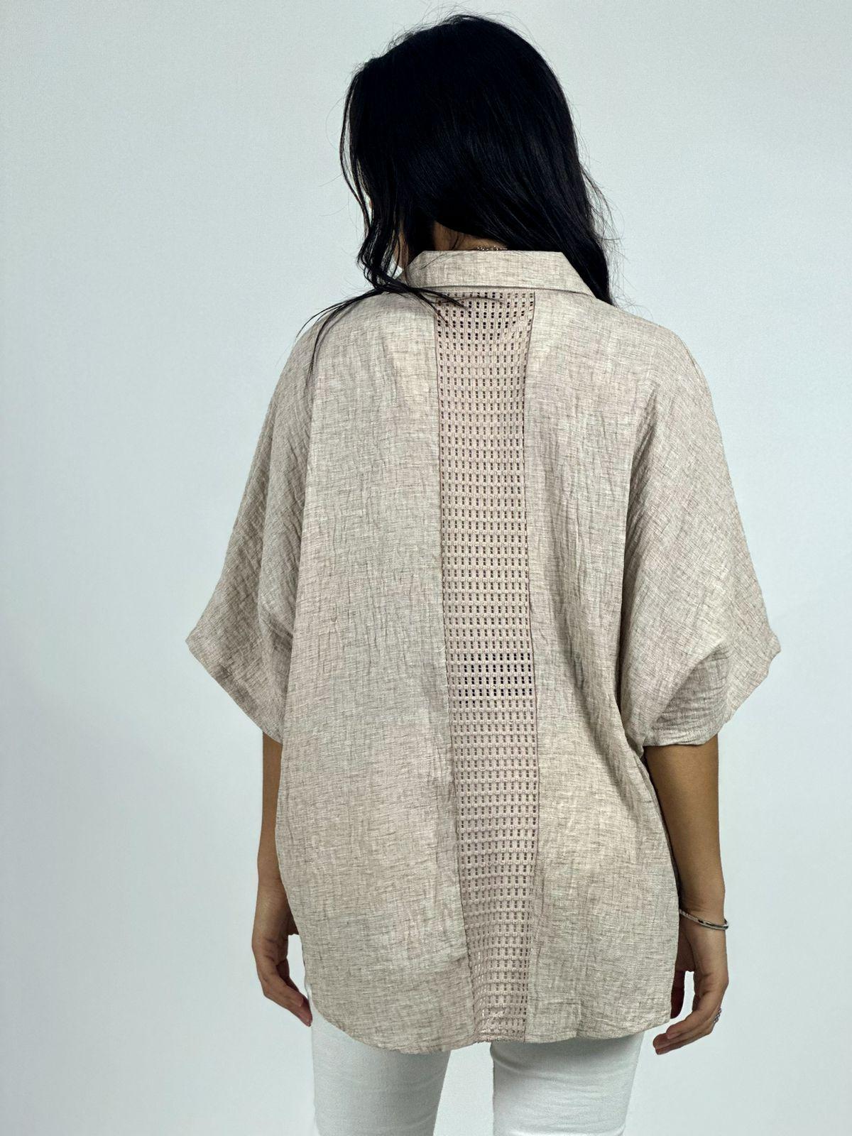 Blusa Lino Bolsillo con Brillos