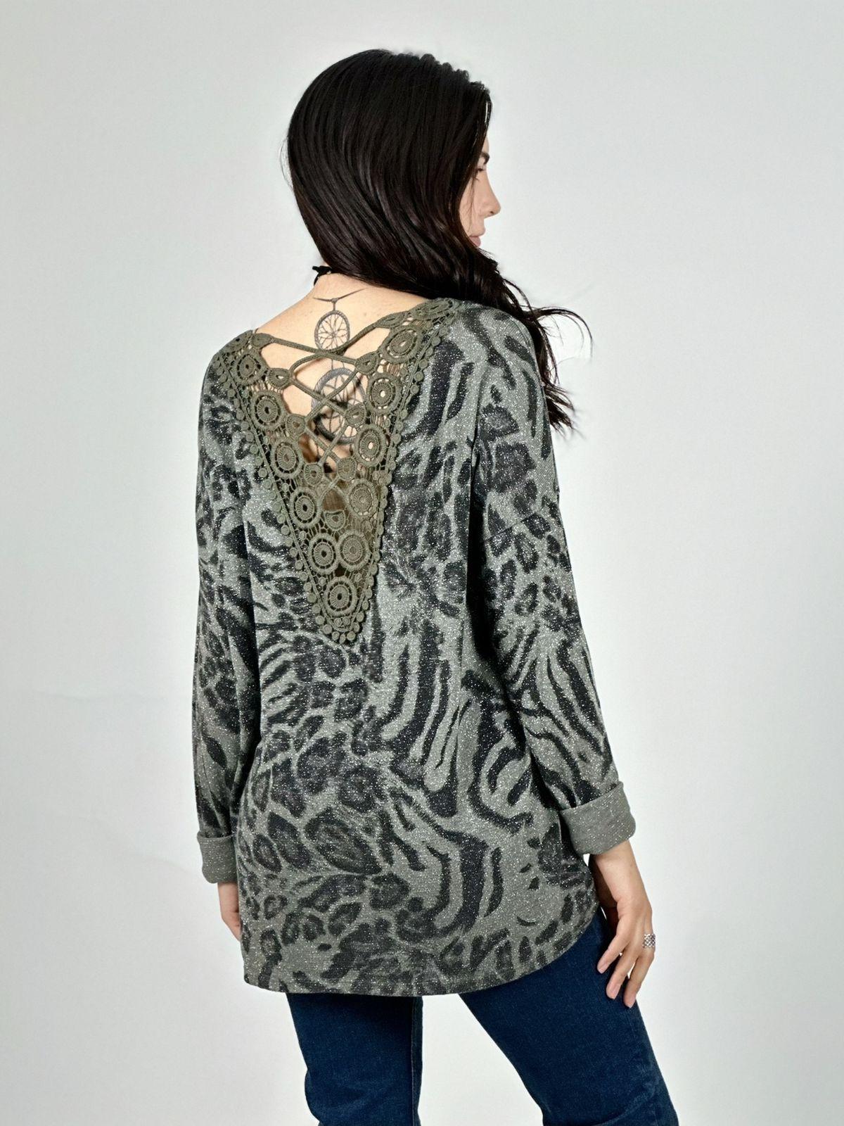 Polera Italiana Print Detalle Tejido En Espalda