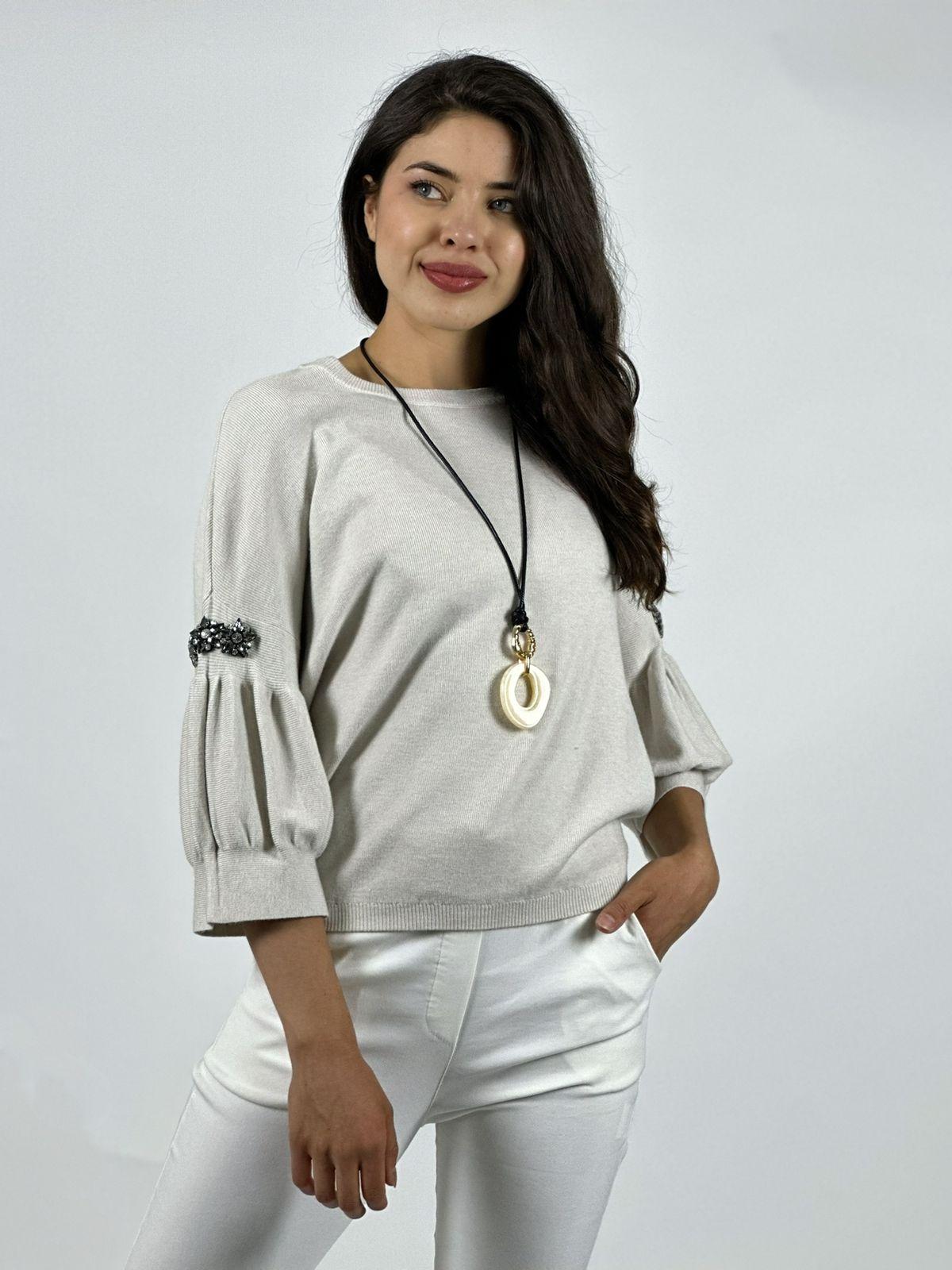 Sweater Spandex Mangas Recogidas Flor