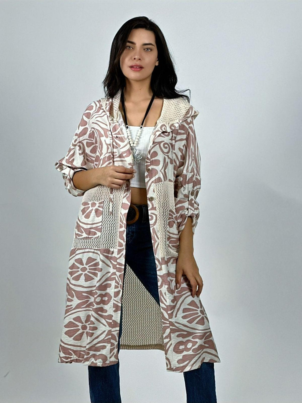 Tapado Lino Tejido con Estampado Hojas