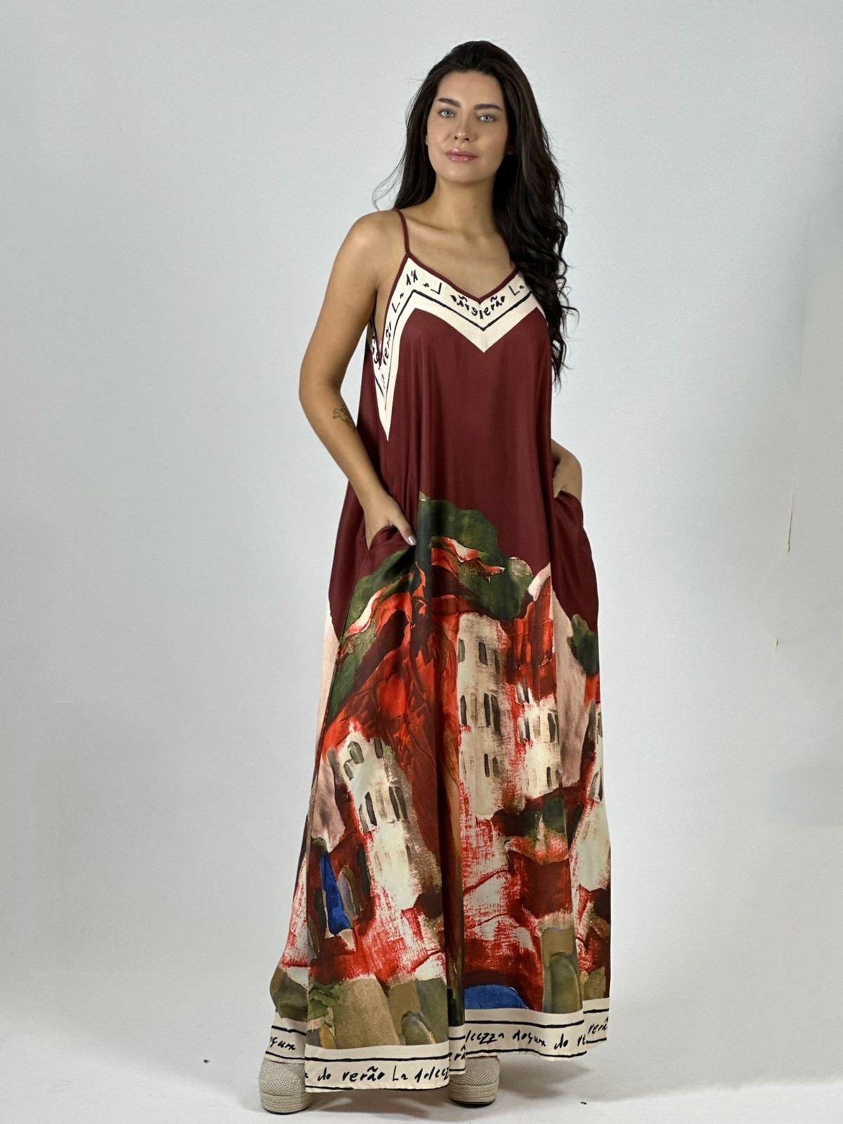 Vestido Flor Abstracta Bordes con Letras