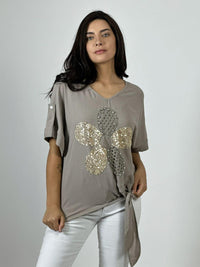 Polera Crepé Flor y Dorso Tejido