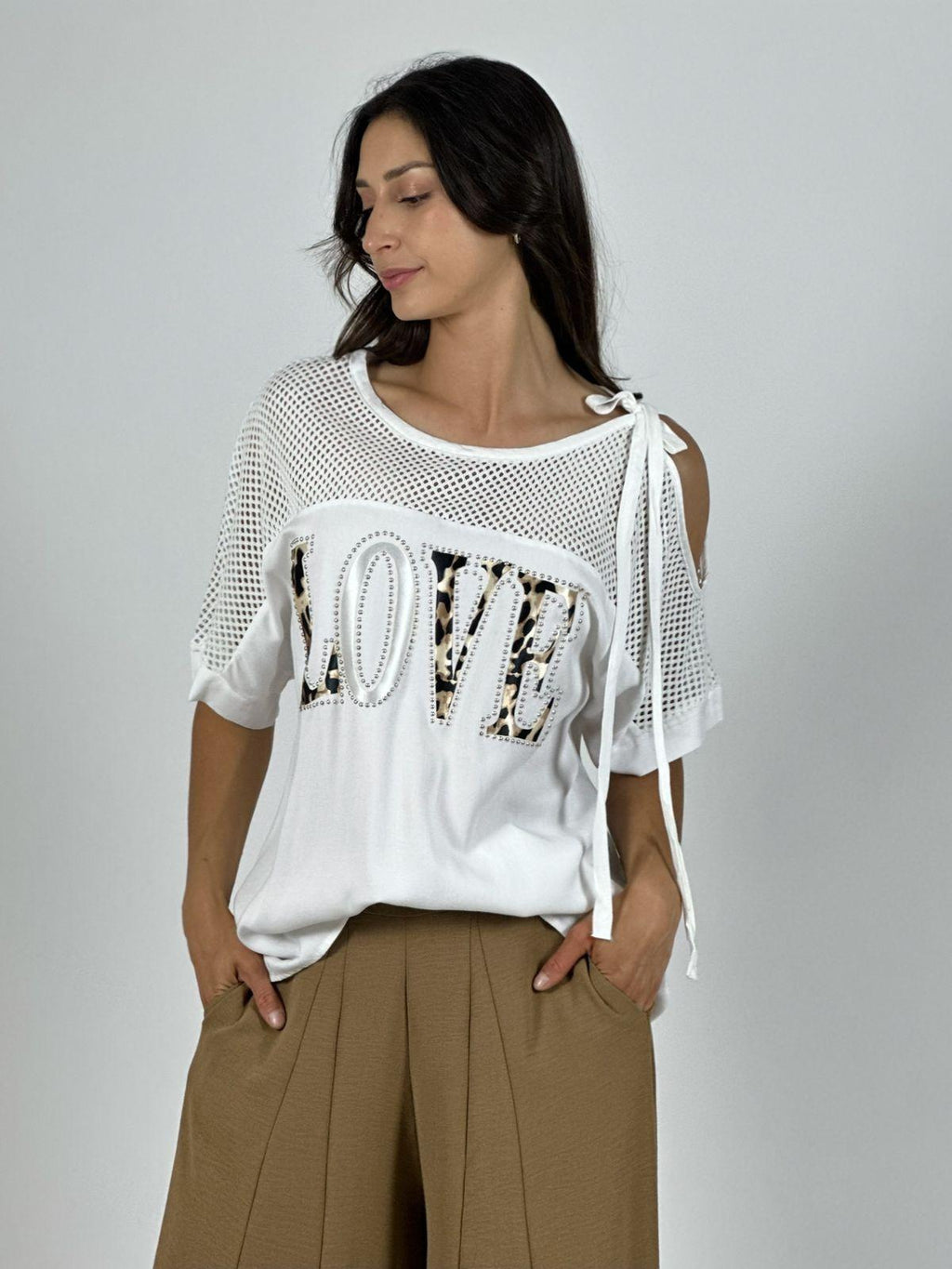 Polera Lino Hombros Tejidos LOVE Print