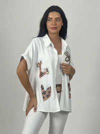 Blusa Crepé Love Print Chic con Brillos