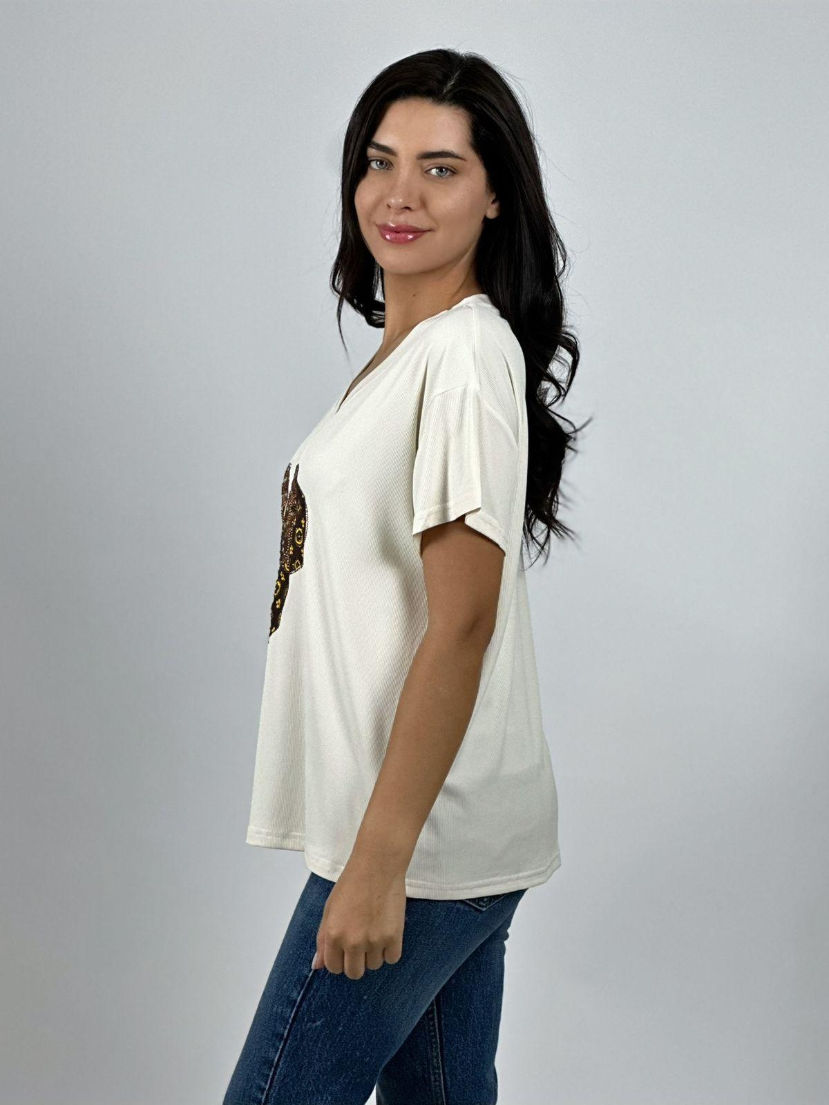 Polera Algodón Minnie Moño con Brillos