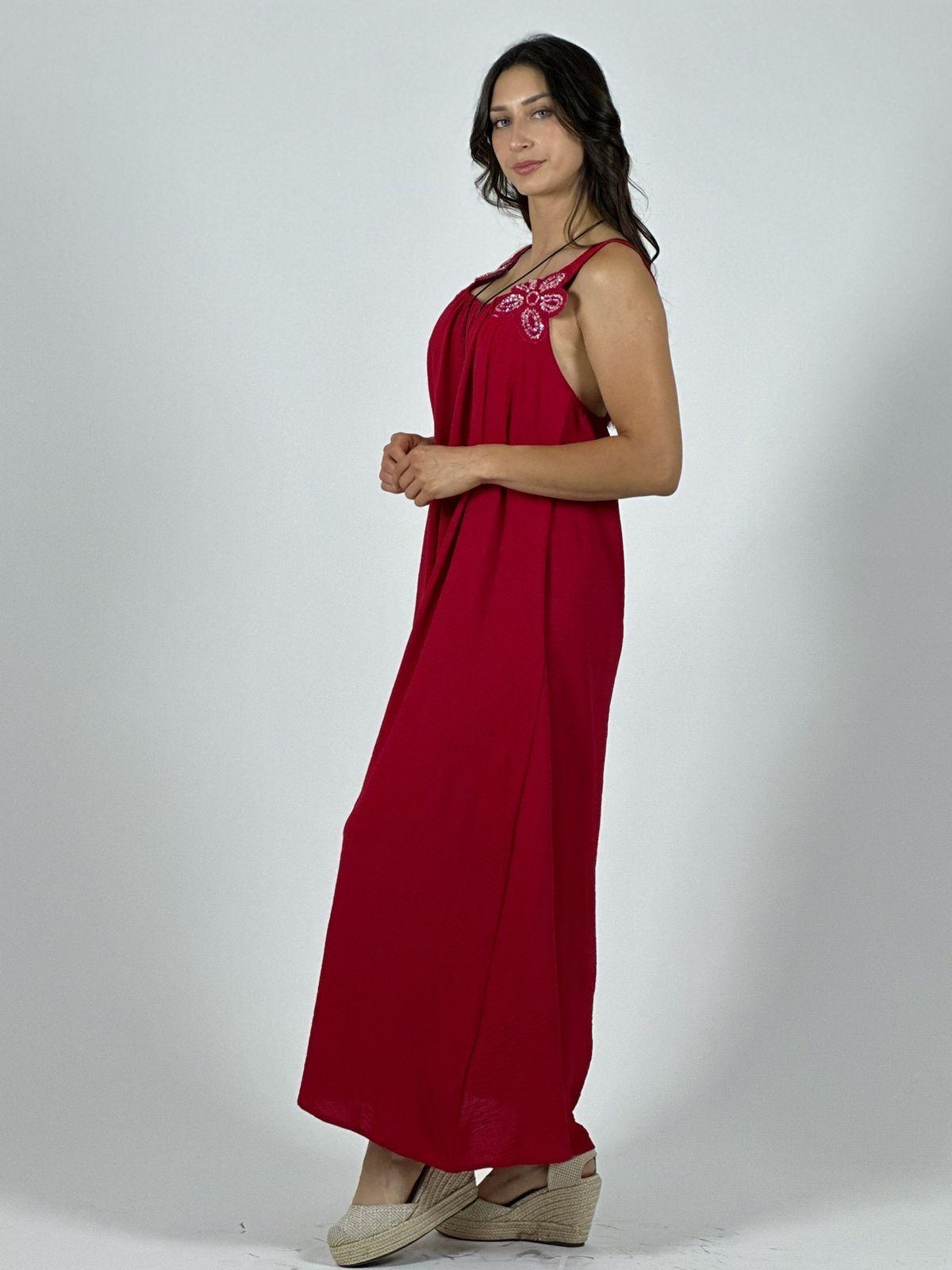 Vestido Crepé Tirantes Con Flores Brillantes