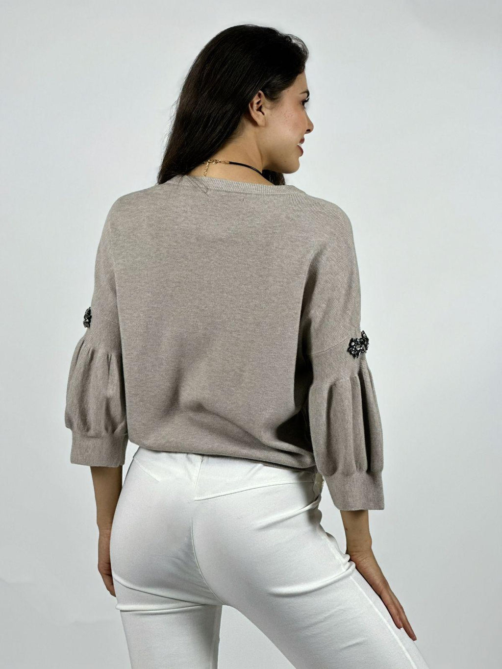 Sweater Spandex Mangas Recogidas Flor