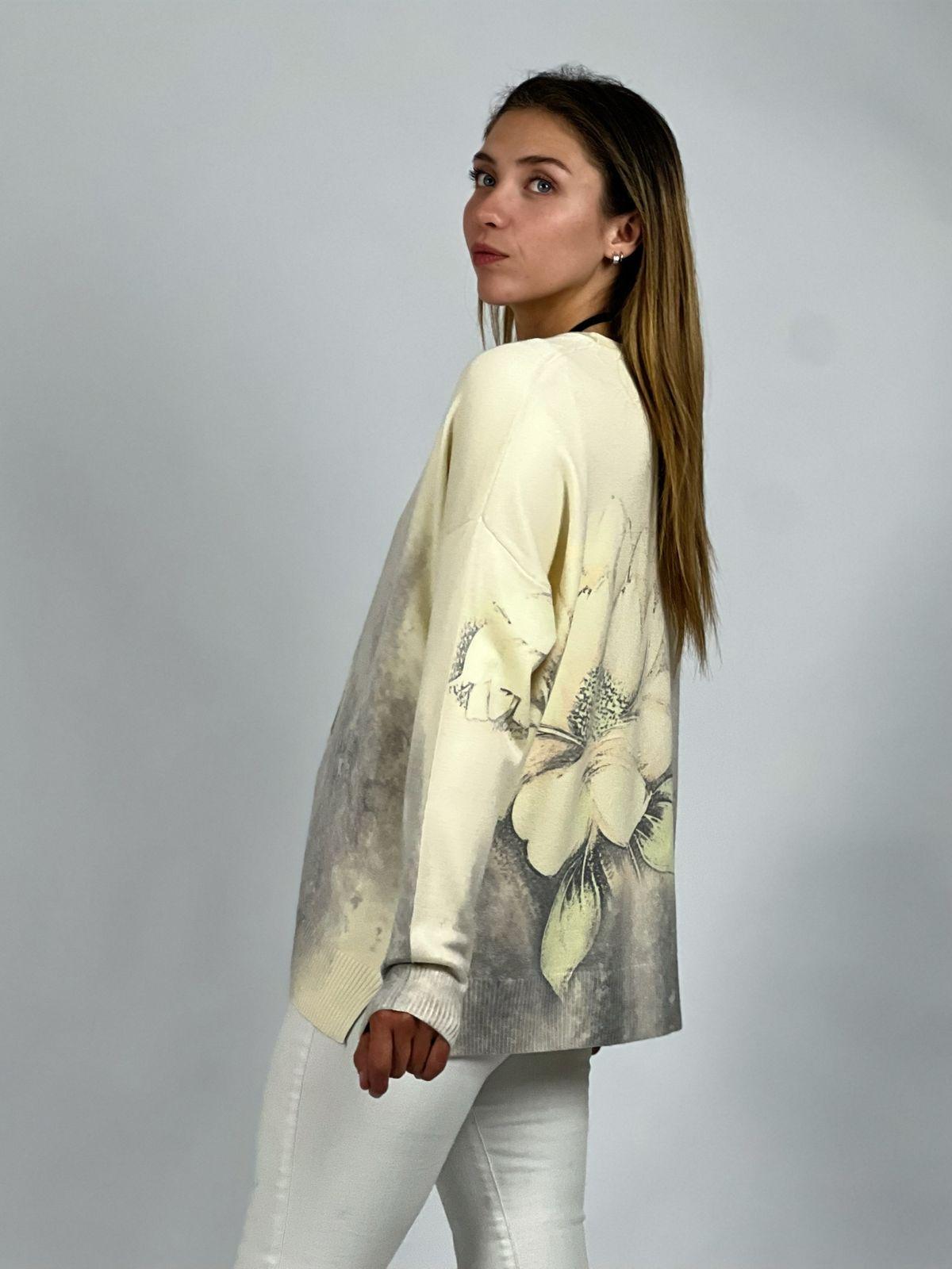 Sweater Spandex Estampado Flor con Brillo