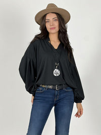 Blusa Cuello V Mangas Globo