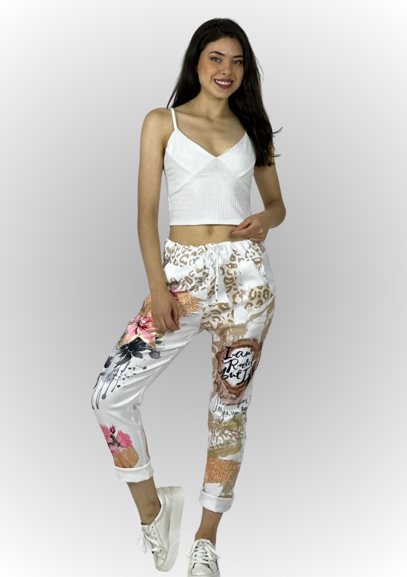 Jogger Italiano Viscosa Flores Print Letras